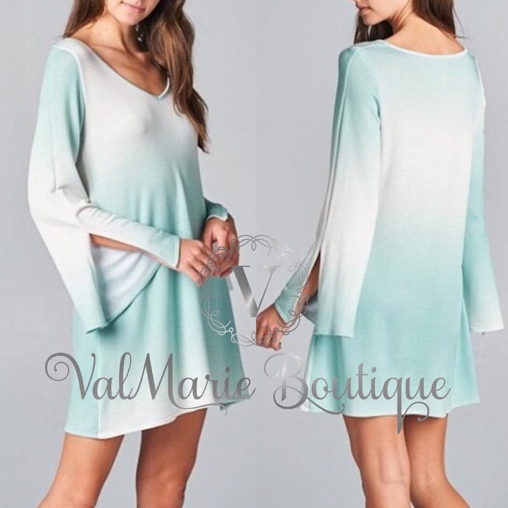 MINT OMBRÉ LONG SLEEVE DRESS - Picture 3 of 4